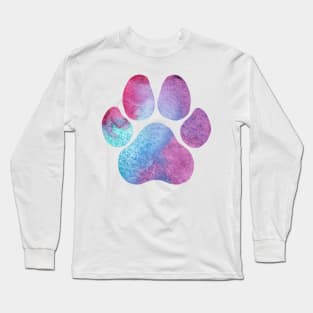 Purple and Blue Watercolor Paw Print Long Sleeve T-Shirt